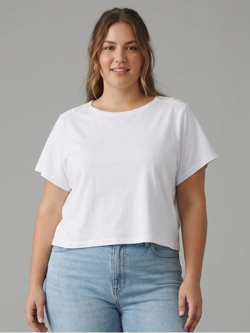 Pilcro‎ White Cotton Button-Shoulder Tee  Top